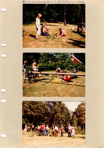 Midsommarafton i Klättorp 1982. Jubileum 60 år Bengt Johansson från Barometern ordna bilden med alla som klätt midsommarstången.