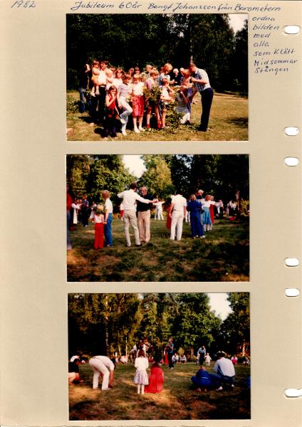 Midsommarafton i Klättorp 1982. Jubileum 60 år Bengt Johansson från Barometern ordna bilden med alla som klätt midsommarstången.